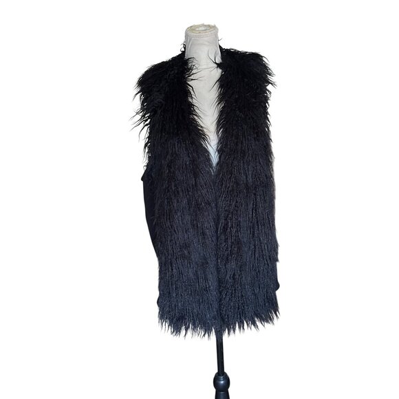 Cabi Black Faux Fur Vest Open Front XL Sleeveless Mob Wife Boho Chic - Picture 2 of 9